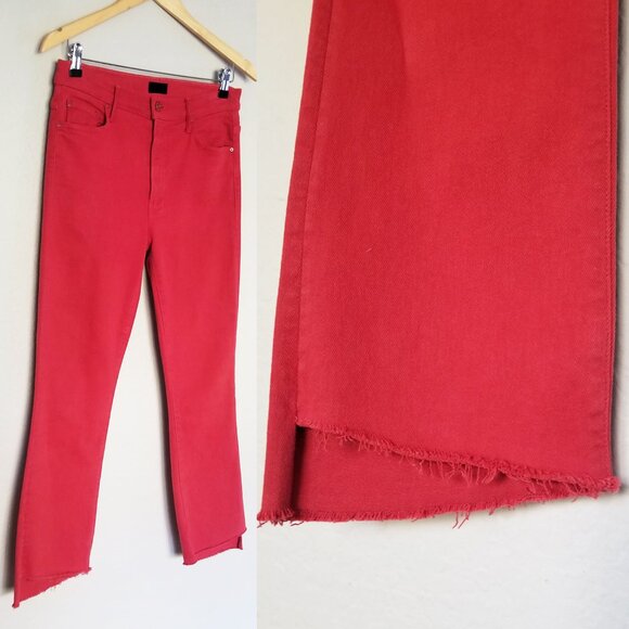 MOTHER The Insider High-Rise Crop Step Fray Jeans Hot Rod Red Size 30 $208 - Picture 16 of 16